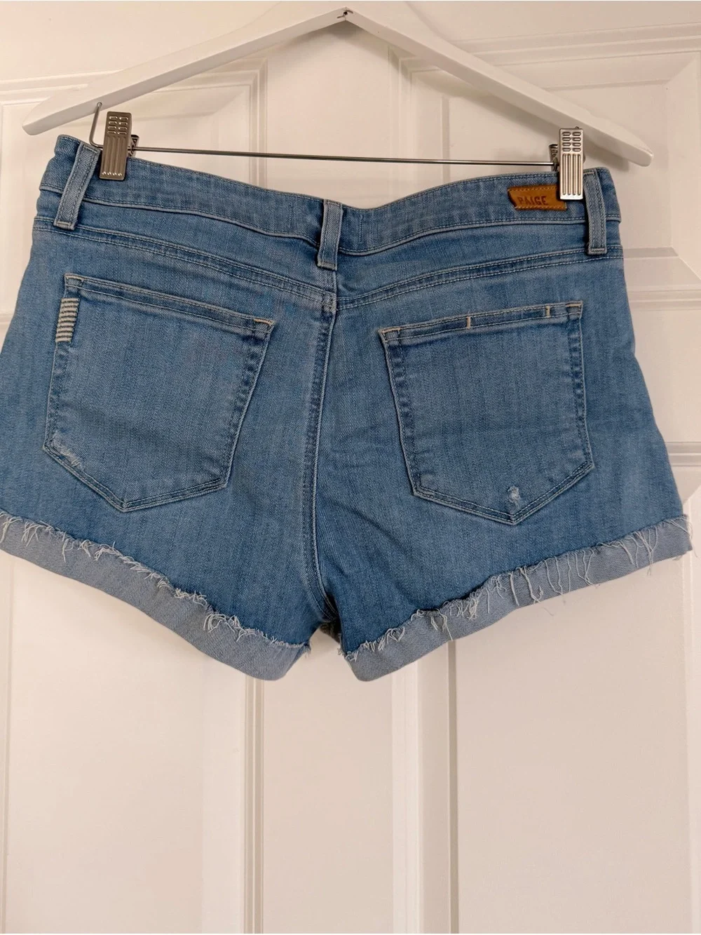 PAIGE Light Wash Denim Cutoff Shorts